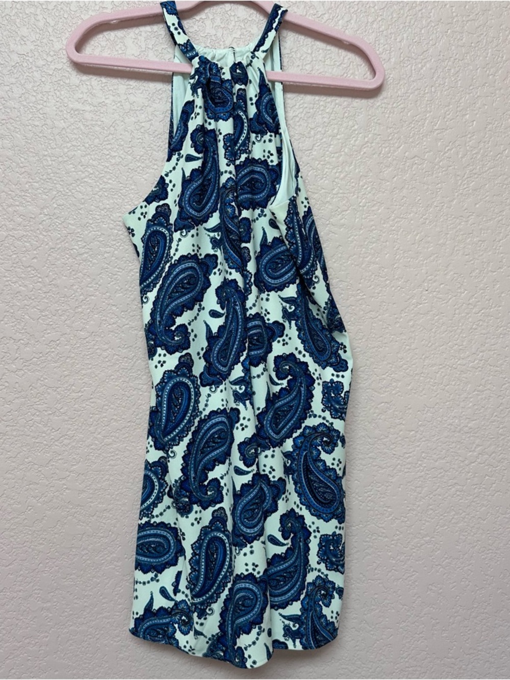 Express Cream Halter Dress with Blue Paisley Print